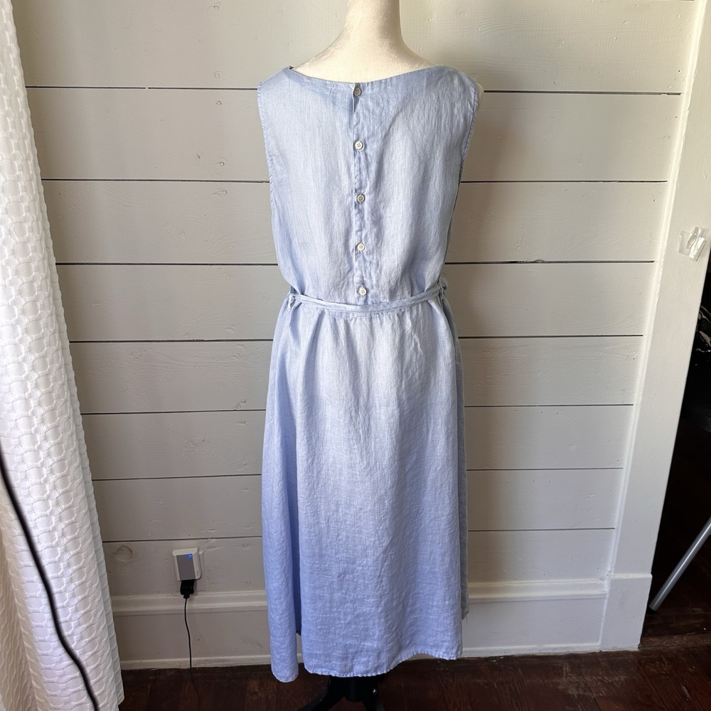 CP Shades Aria Linen Sleeveless Midi Dress L Blue Resort Lagenlook Coastal - Picture 6 of 9